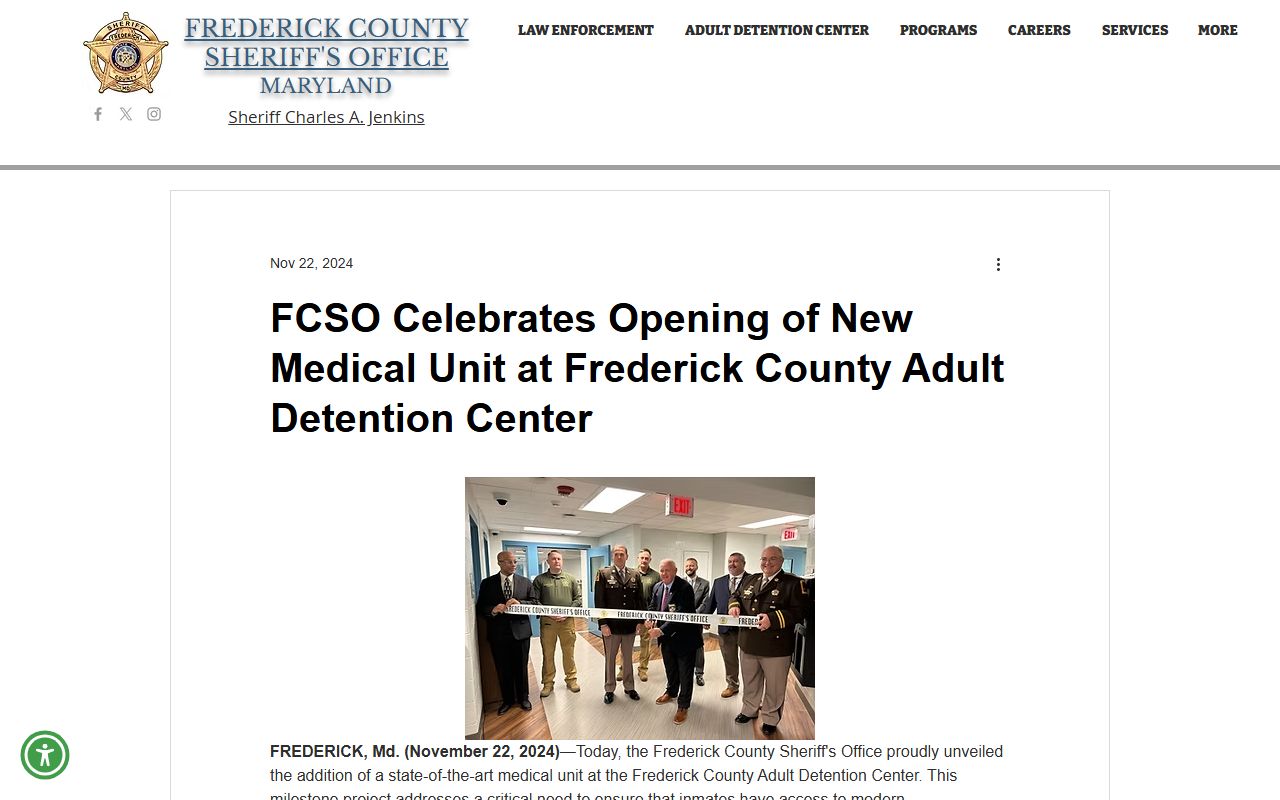 Frederick County Adult Detention Center medical unit inmate care release