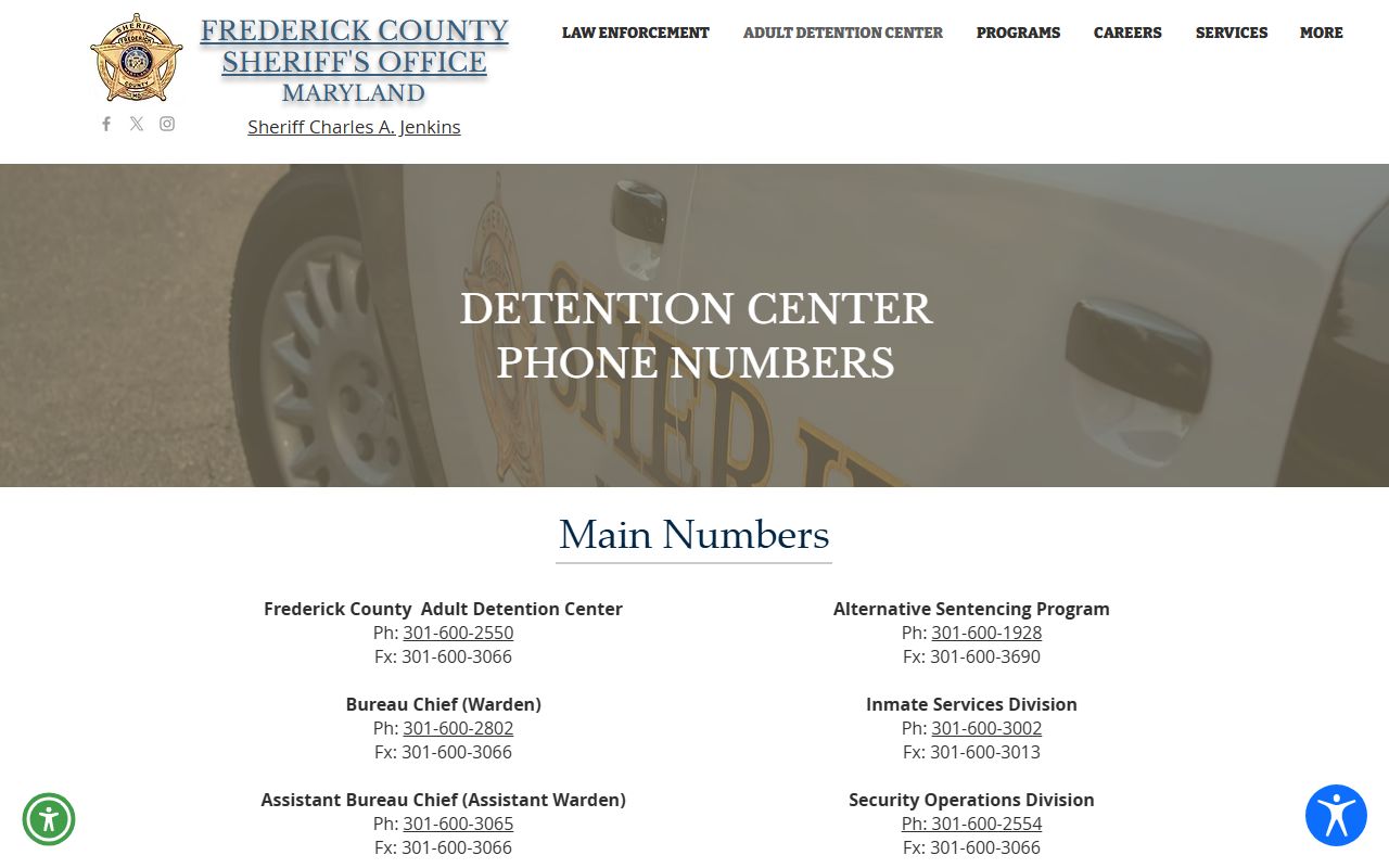 Frederick County Work Release Center inmate records phone numbers