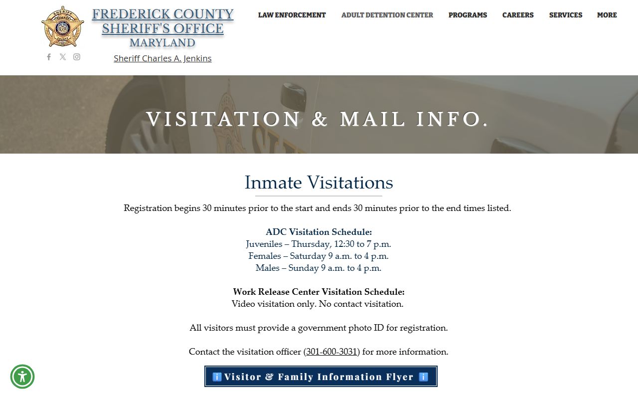 Frederick County Work Release Center inmate visitation and mail rules
